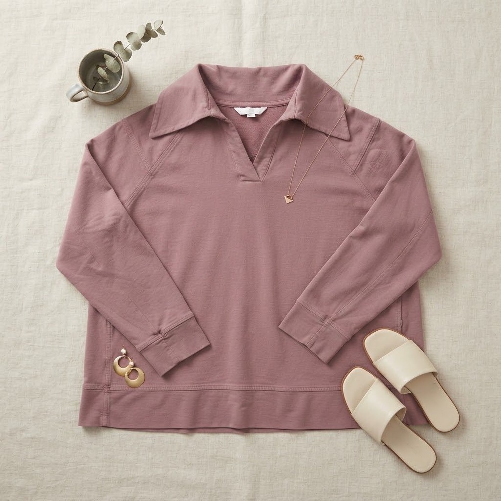 Pure Jill Pullover Sweatshirt Women Large Mauve Organic Cotton Polo Neck Gorp